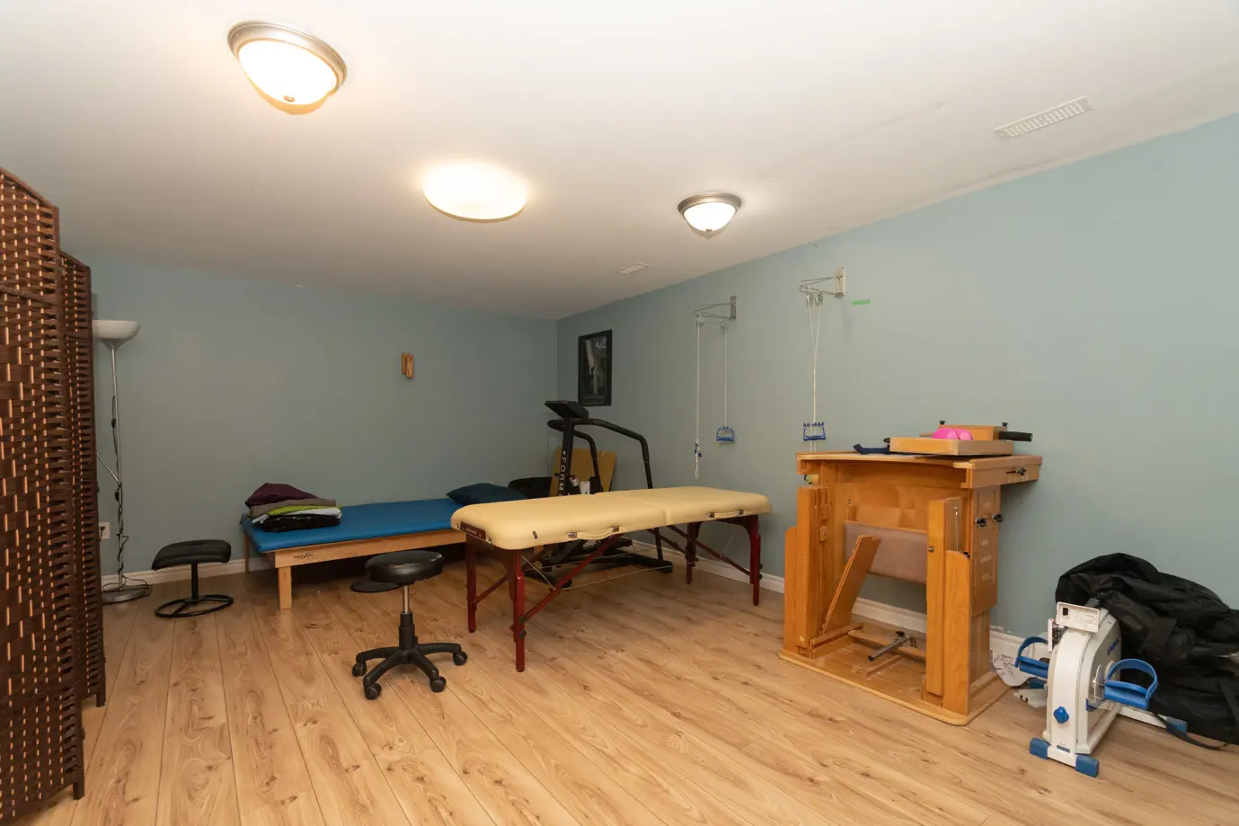 Basement with exercise equipment