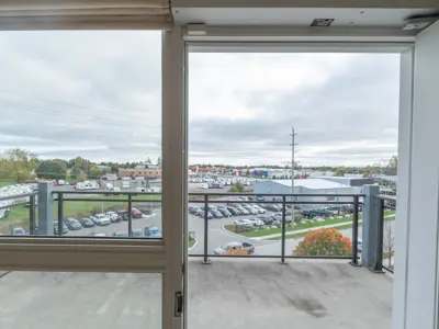 View from patio towards parking lot