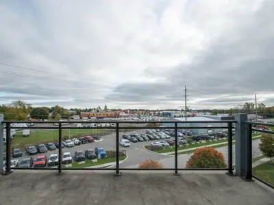 View from patio towards parking lot